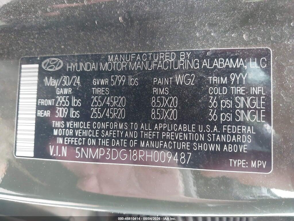 5NMP3DG18RH009487 2024 HYUNDAI SANTA FE HYBRID photo no. 9