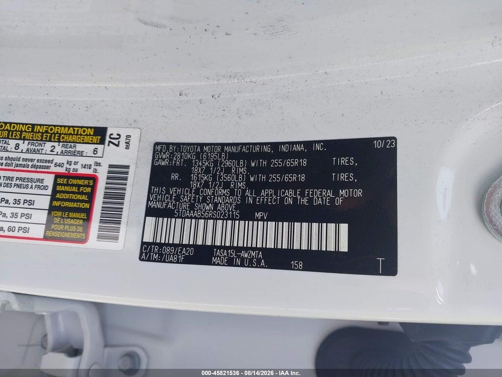 5TDAAAB56RS023115 2024 TOYOTA GRAND HIGHLANDER photo no. 9