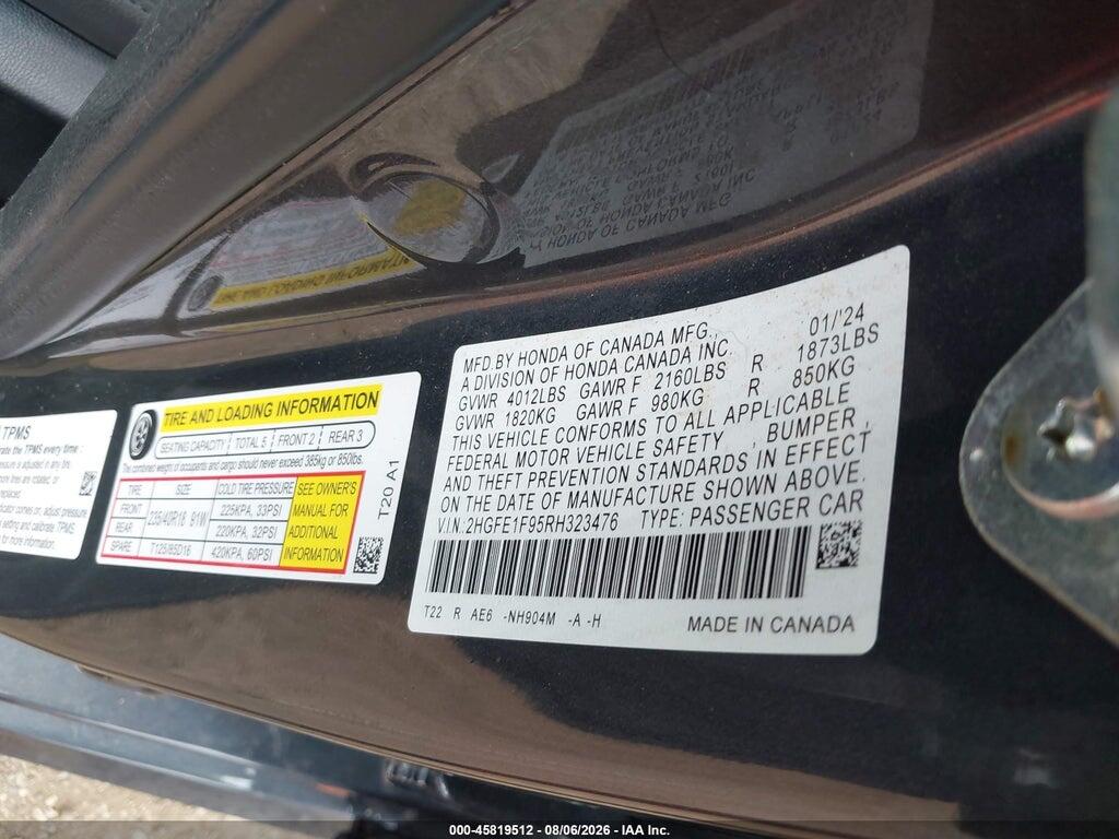2HGFE1F95RH323476 2024 HONDA CIVIC photo no. 9