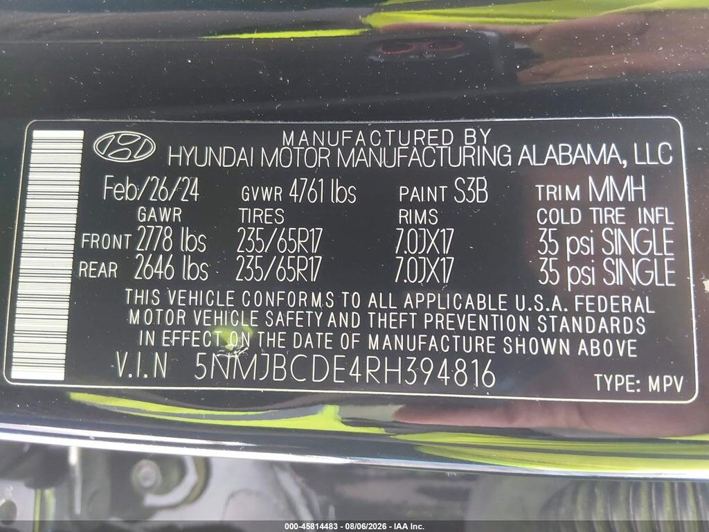 5NMJBCDE4RH394816 2024 HYUNDAI TUCSON photo no. 9