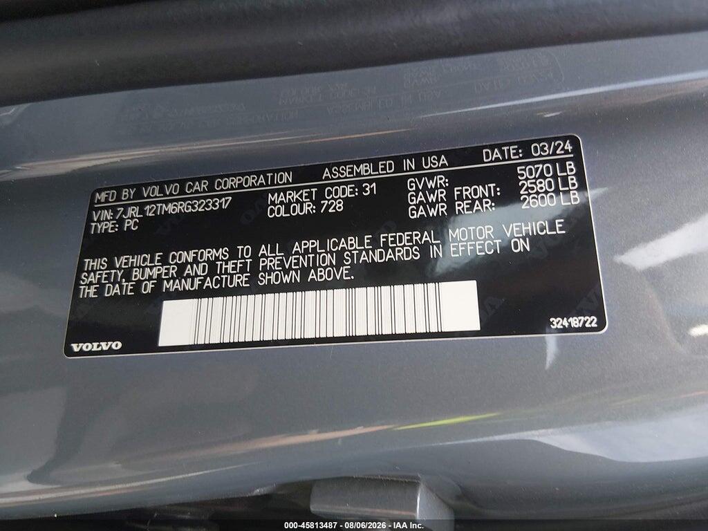 7JRL12TM6RG323317 2024 VOLVO S60 photo no. 9