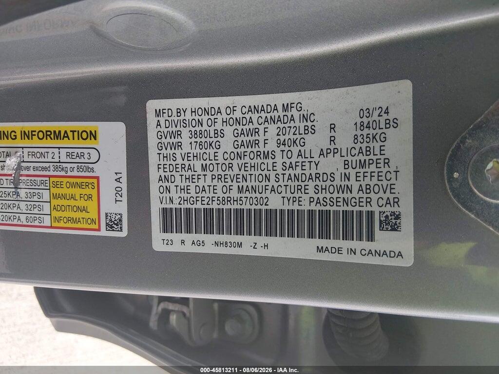 2HGFE2F58RH570302 2024 HONDA CIVIC photo no. 9