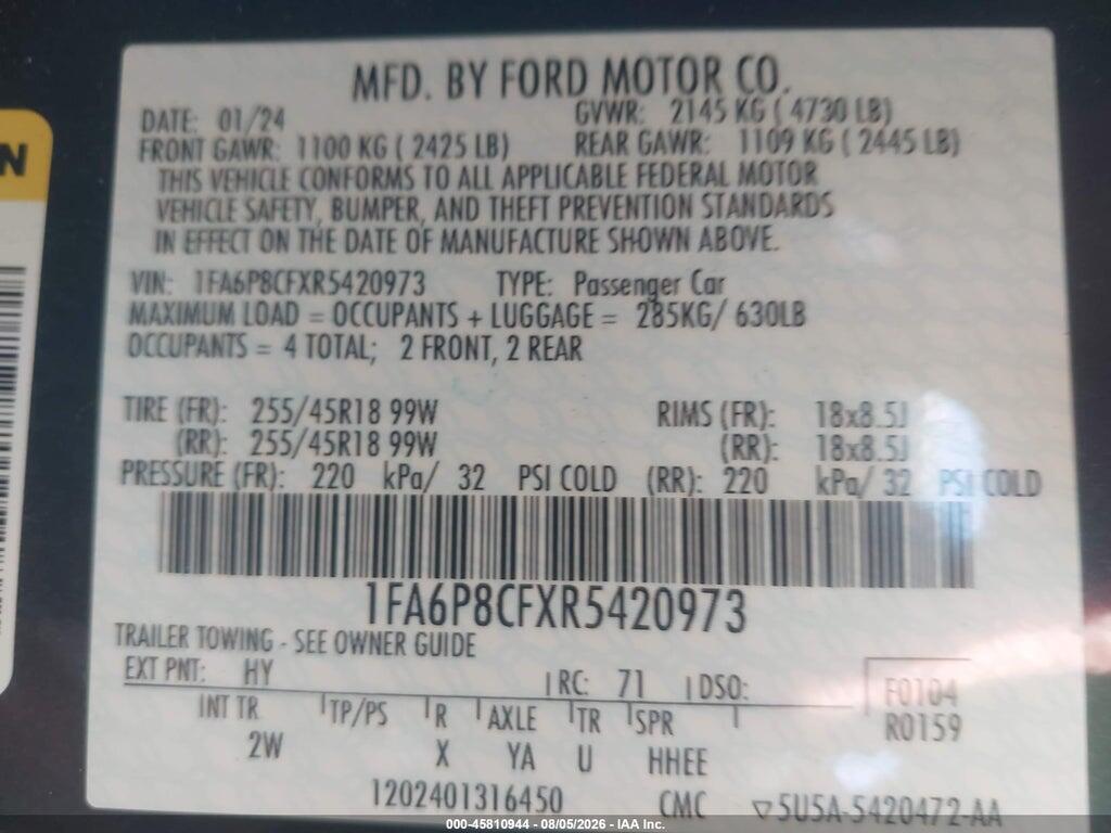 1FA6P8CFXR5420973 2024 FORD MUSTANG photo no. 9