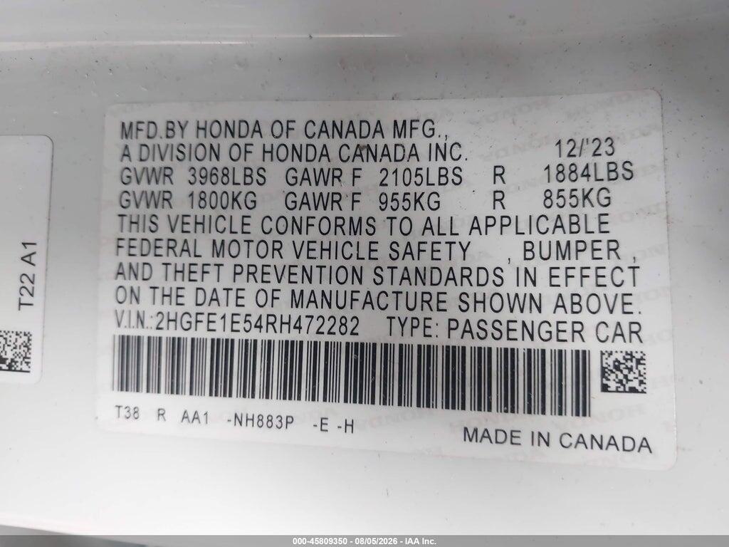 2HGFE1E54RH472282 2024 HONDA CIVIC SI photo no. 9