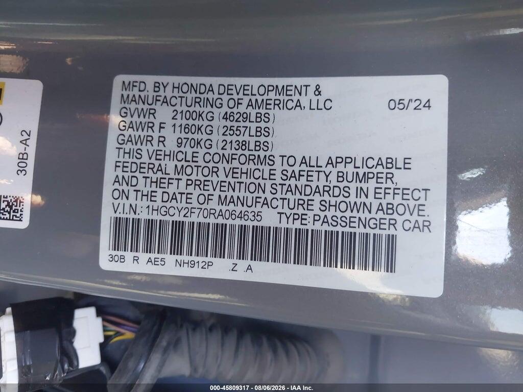1HGCY2F70RA064635 2024 HONDA ACCORD HYBRID photo no. 9