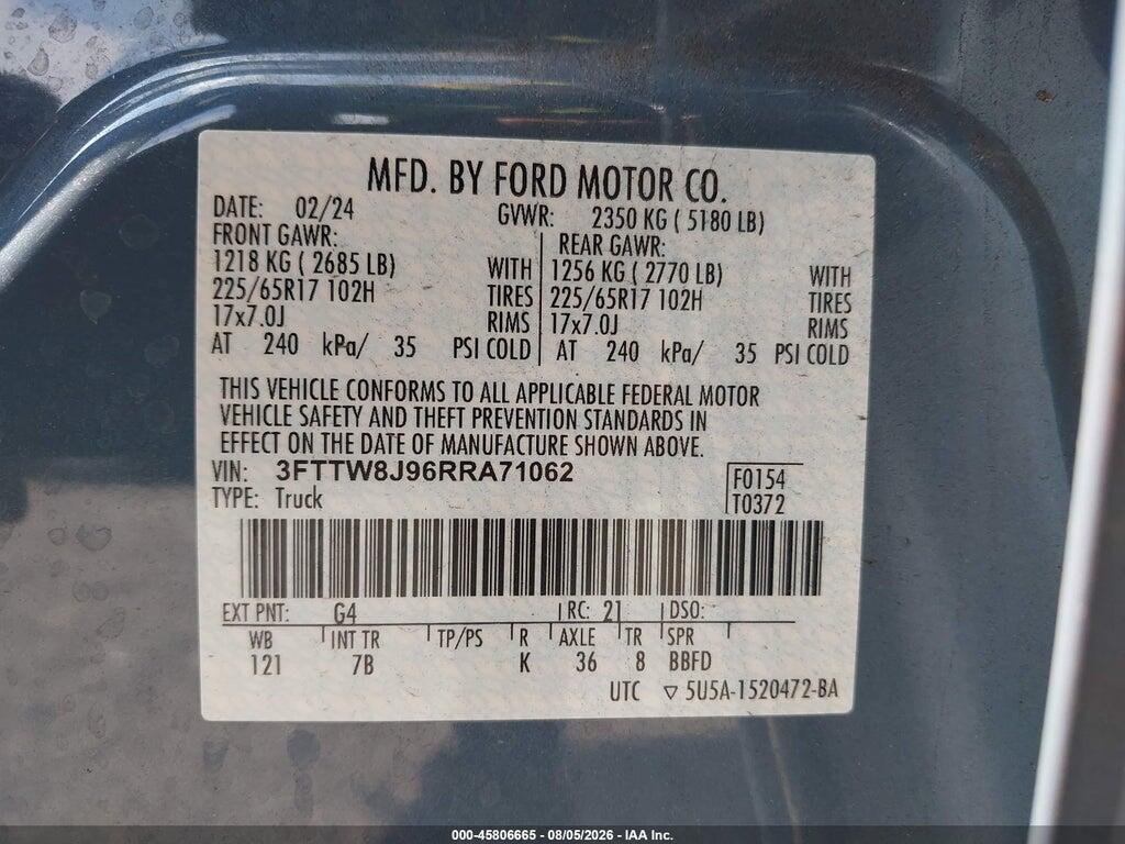 3FTTW8J96RRA71062 2024 FORD MAVERICK photo no. 9