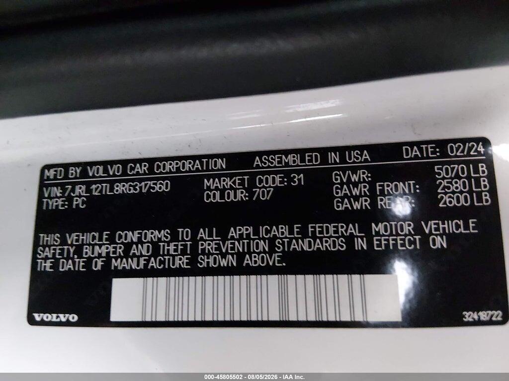 7JRL12TL8RG317560 2024 VOLVO S60 photo no. 9