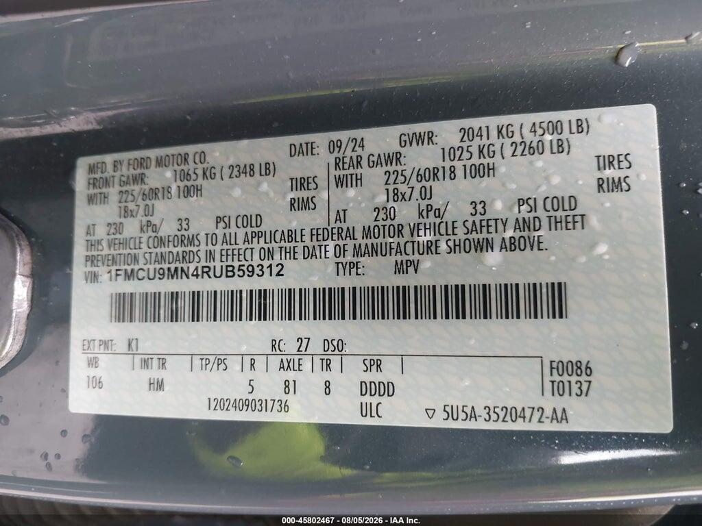 1FMCU9MN4RUB59312 2024 FORD ESCAPE photo no. 9