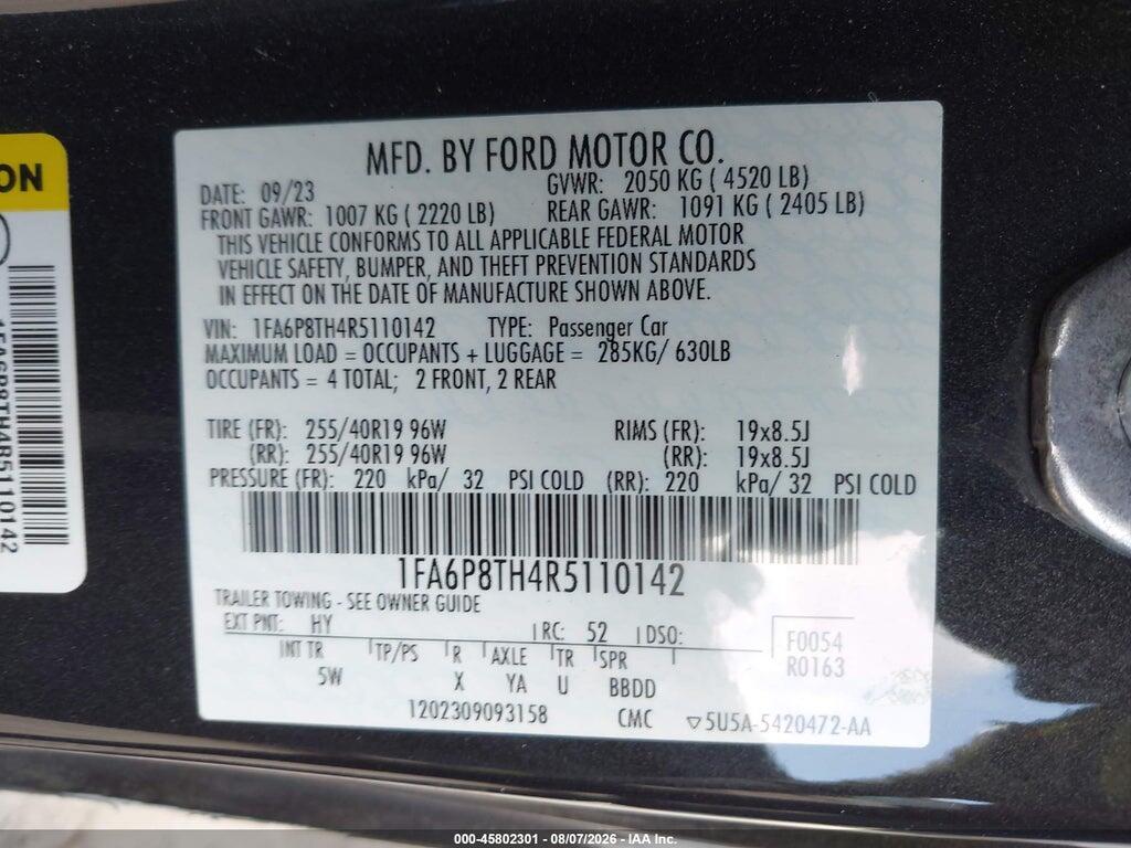 1FA6P8TH4R5110142 2024 FORD MUSTANG photo no. 9