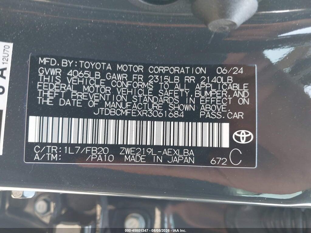 JTDBCMFEXR3061684 2024 TOYOTA COROLLA photo no. 9