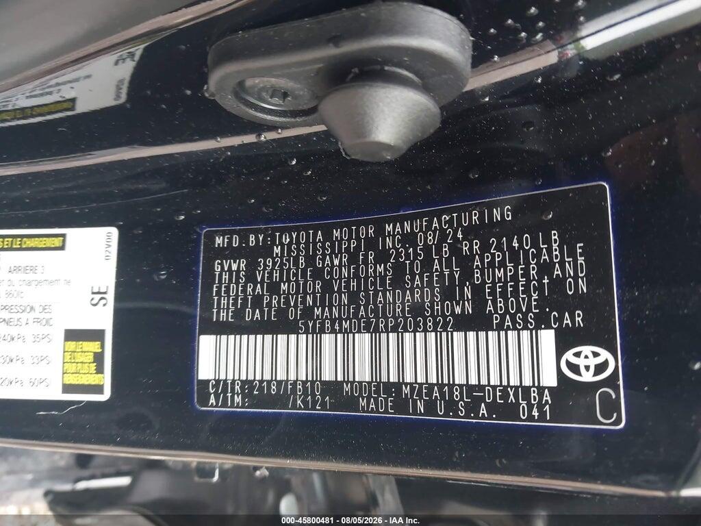5YFB4MDE7RP203822 2024 TOYOTA COROLLA photo no. 9