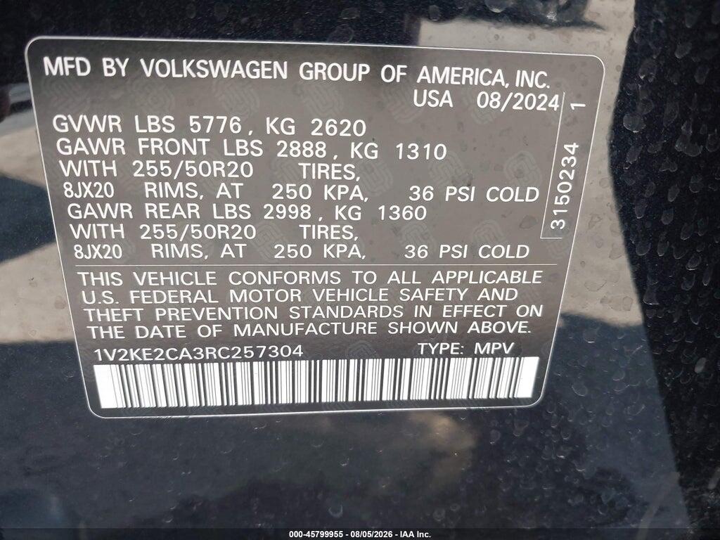1V2KE2CA3RC257304 2024 VOLKSWAGEN ATLAS CROSS SPORT photo no. 9
