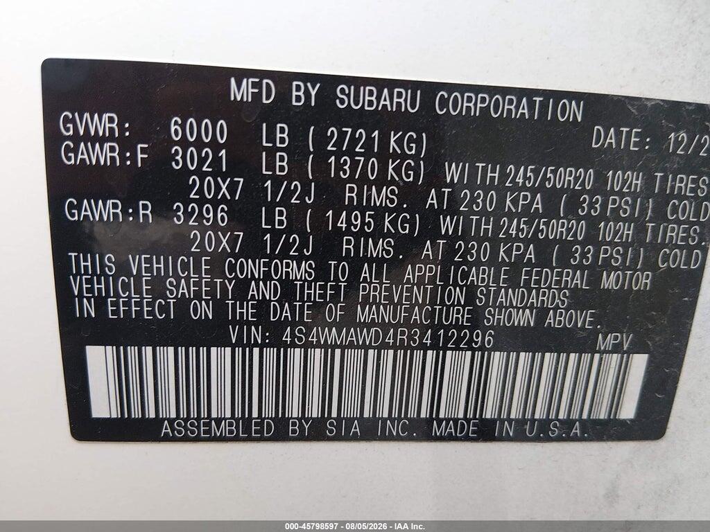 4S4WMAWD4R3412296 2024 SUBARU ASCENT photo no. 9