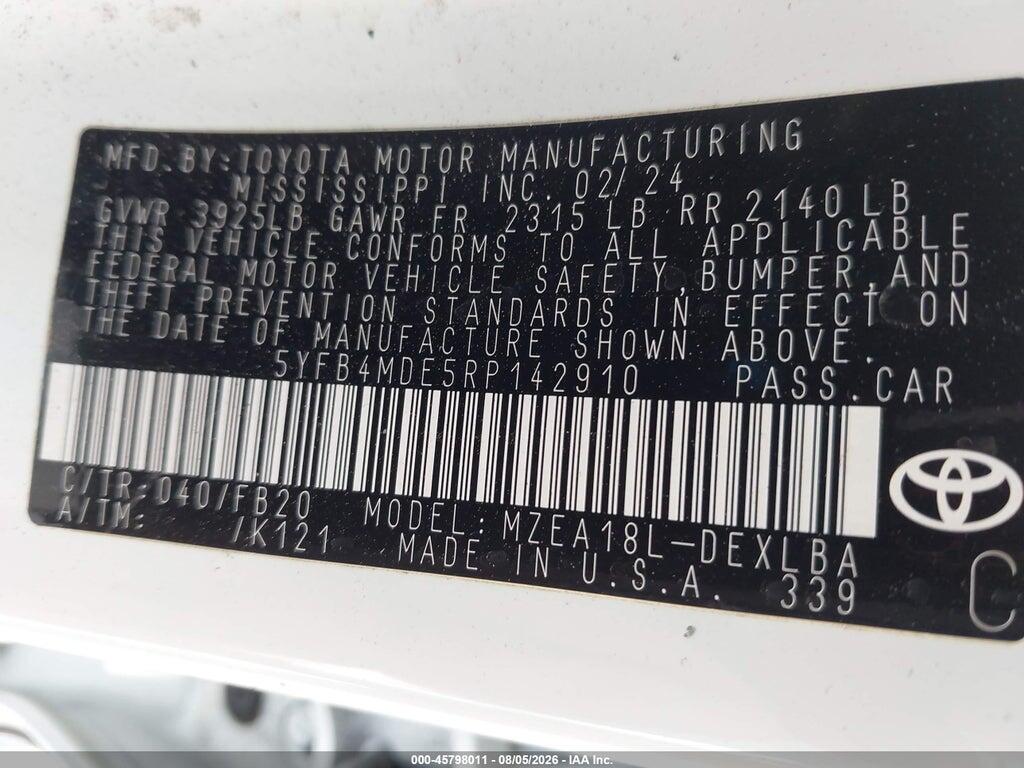 5YFB4MDE5RP142910 2024 TOYOTA COROLLA photo no. 9