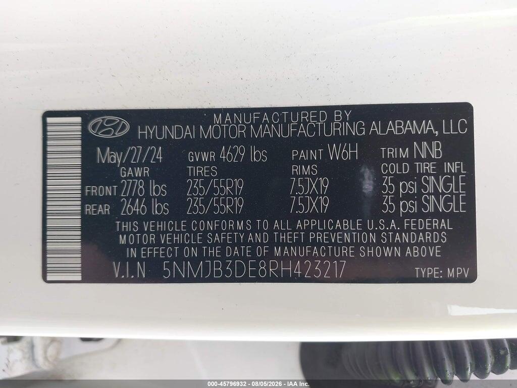 5NMJB3DE8RH423217 2024 HYUNDAI TUCSON photo no. 9