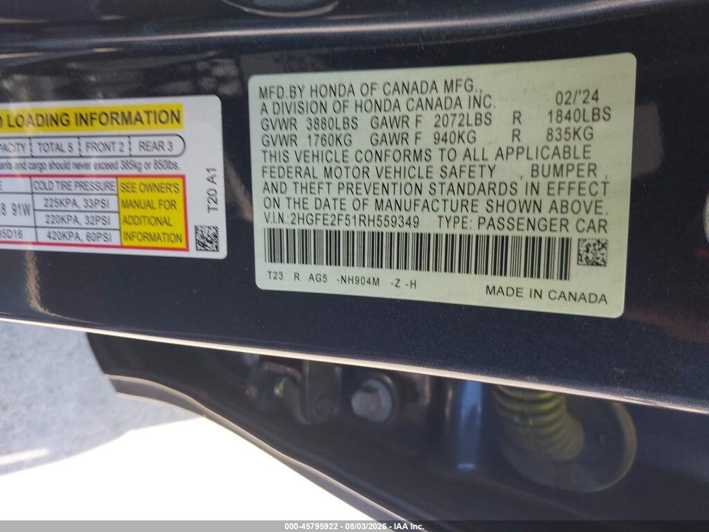 2HGFE2F51RH559349 2024 HONDA CIVIC photo no. 9