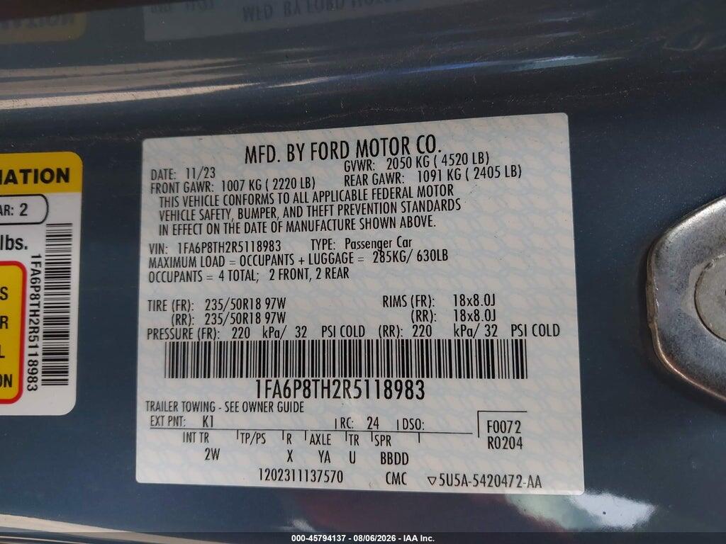 1FA6P8TH2R5118983 2024 FORD MUSTANG photo no. 9