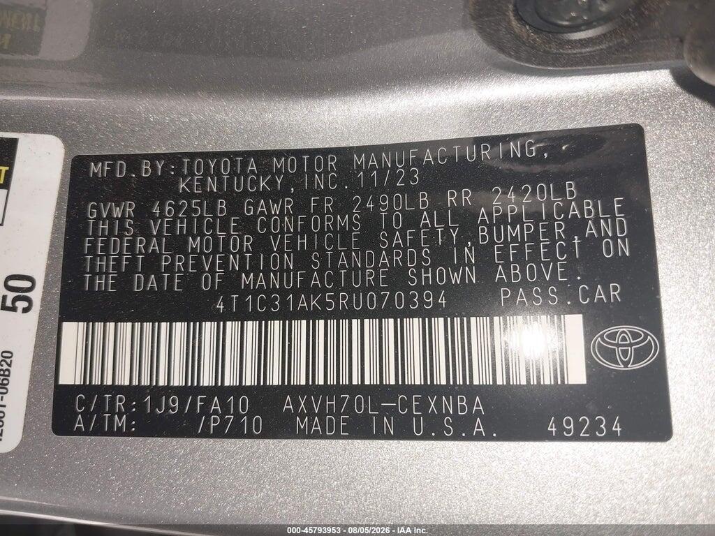 4T1C31AK5RU070394 2024 TOYOTA CAMRY HYBRID photo no. 9