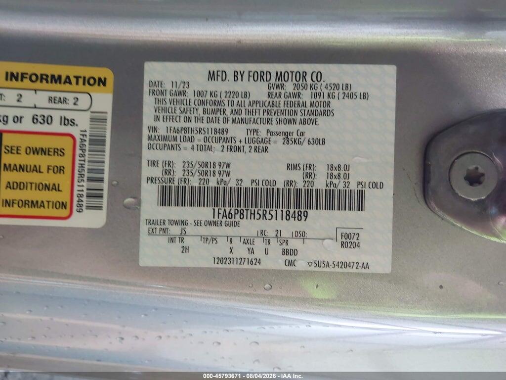 1FA6P8TH5R5118489 2024 FORD MUSTANG photo no. 9