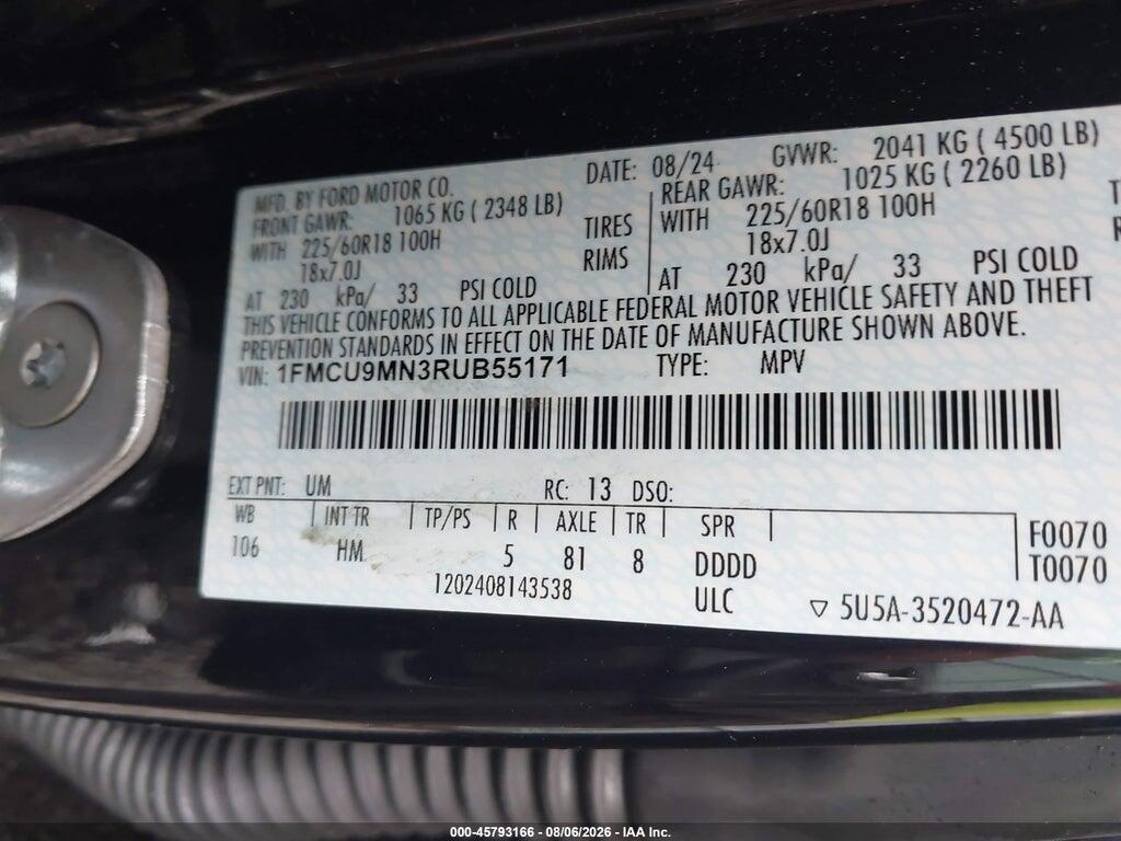 1FMCU9MN3RUB55171 2024 FORD ESCAPE photo no. 9