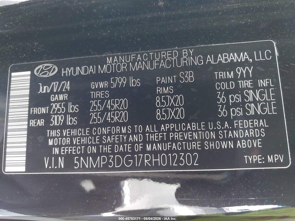 5NMP3DG17RH012302 2024 HYUNDAI SANTA FE HYBRID photo no. 9