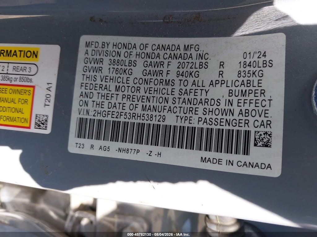 2HGFE2F53RH538129 2024 HONDA CIVIC photo no. 9