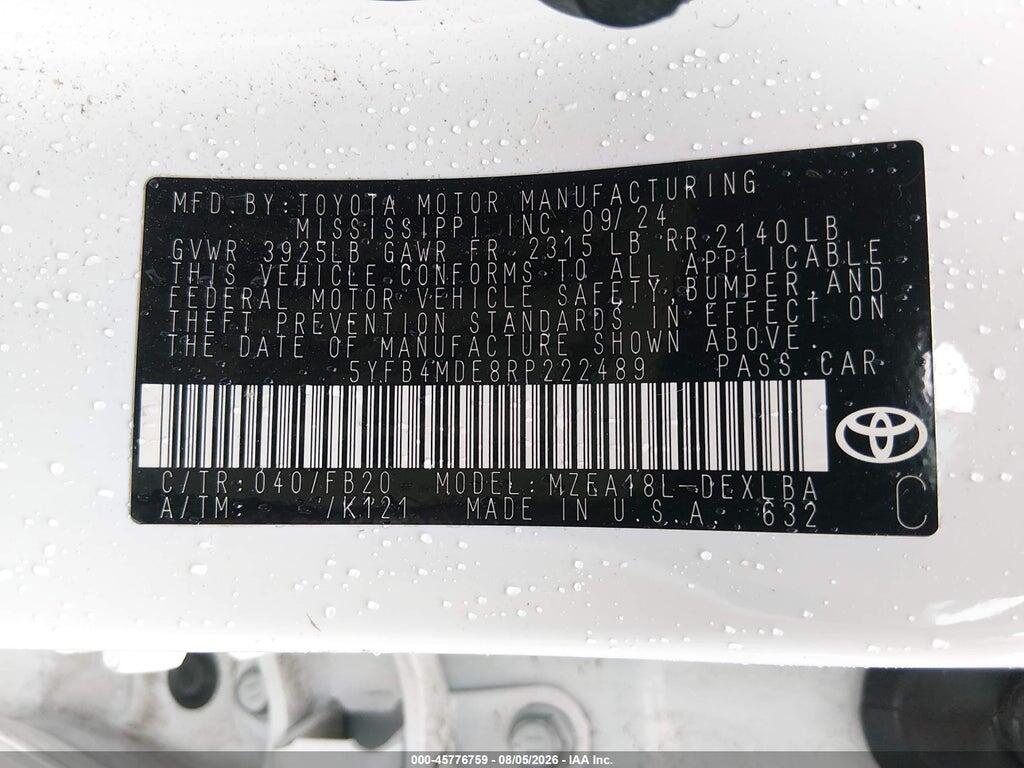 5YFB4MDE8RP222489 2024 TOYOTA COROLLA photo no. 9