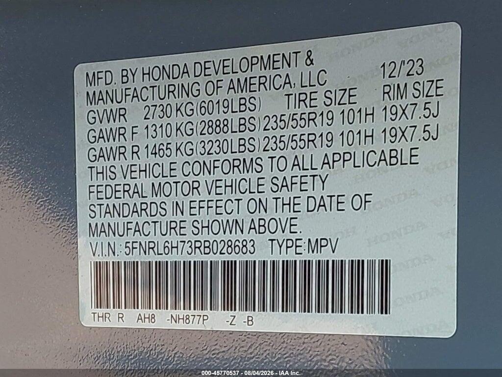 5FNRL6H73RB028683 2024 HONDA ODYSSEY photo no. 9