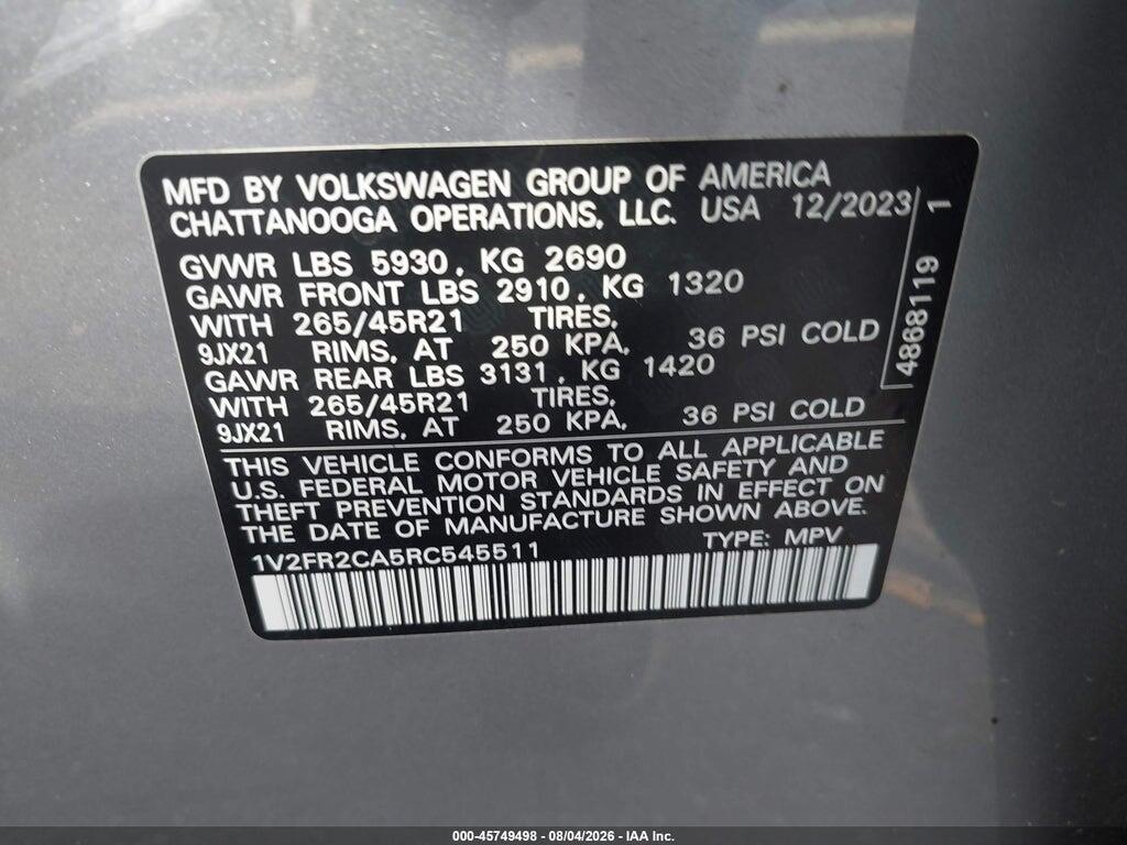 1V2FR2CA5RC545511 2024 VOLKSWAGEN ATLAS photo no. 9