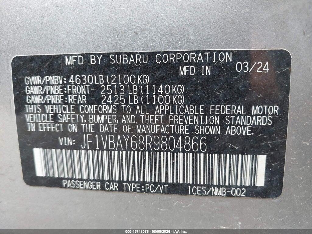JF1VBAY68R9804866 2024 SUBARU WRX photo no. 9