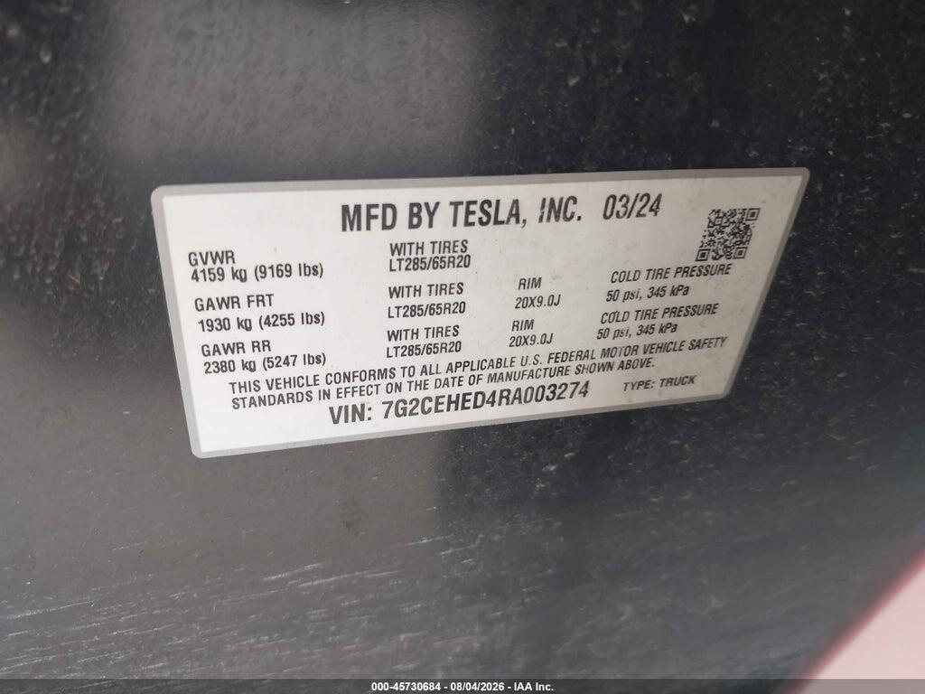 7G2CEHED4RA003274 2024 TESLA CYBERTRUCK photo no. 9