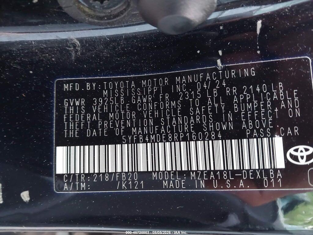 5YFB4MDE8RP160284 2024 TOYOTA COROLLA photo no. 9