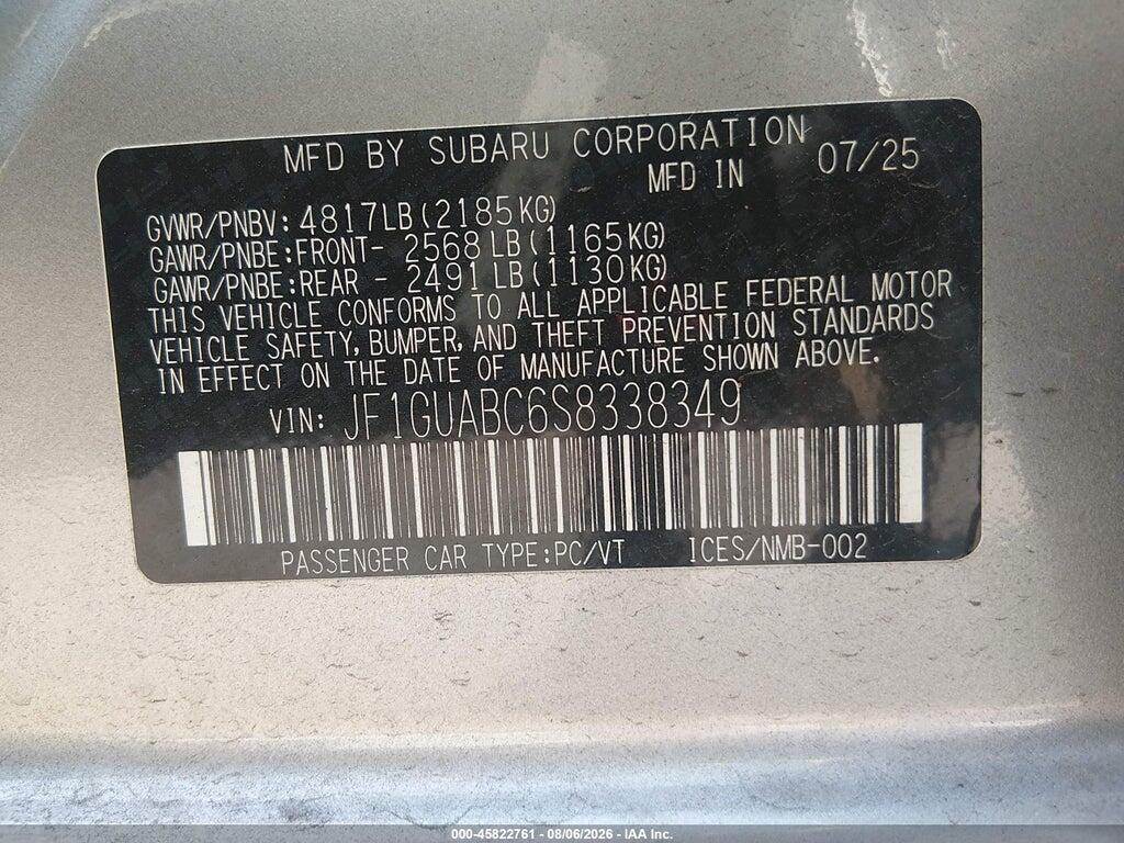 JF1GUABC6S8338349 2025 SUBARU IMPREZA photo no. 9
