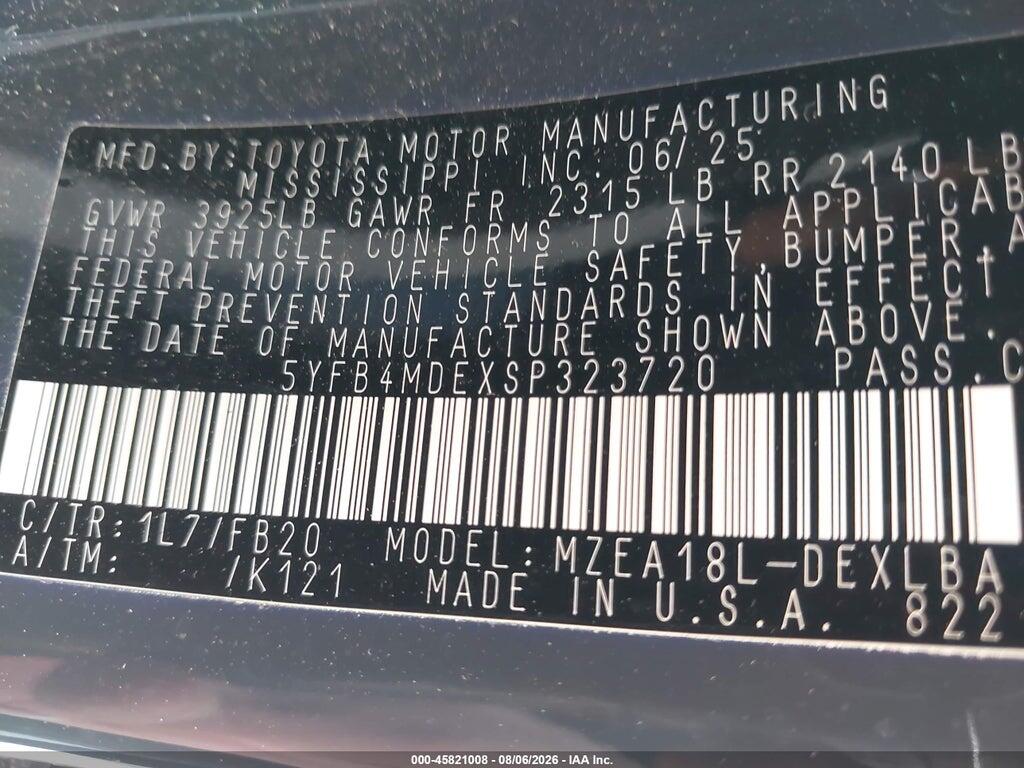 5YFB4MDEXSP323720 2025 TOYOTA COROLLA photo no. 9