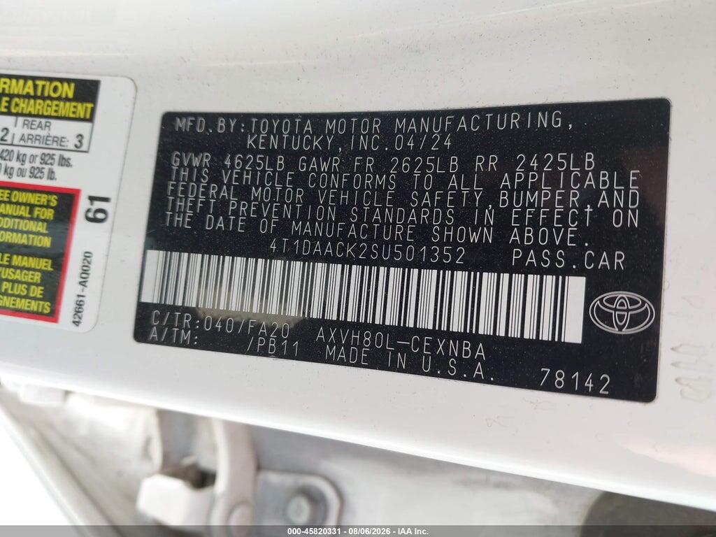 4T1DAACK2SU501352 2025 TOYOTA CAMRY photo no. 9