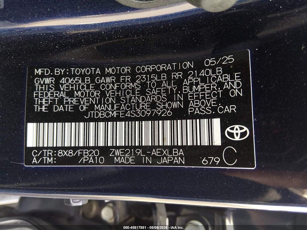 JTDBCMFE4S3097926 2025 TOYOTA COROLLA photo no. 9