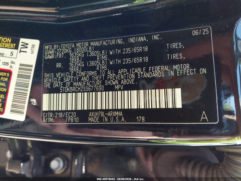 5TDKBRCH2SS677690 2025 TOYOTA HIGHLANDER HYBRID photo no. 9