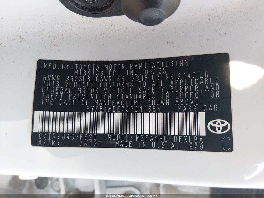 5YFB4MDE7SP311654 2025 TOYOTA COROLLA photo no. 9