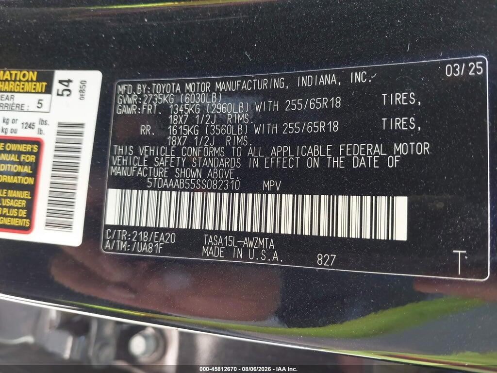 5TDAAAB55SS082310 2025 TOYOTA GRAND HIGHLANDER photo no. 9