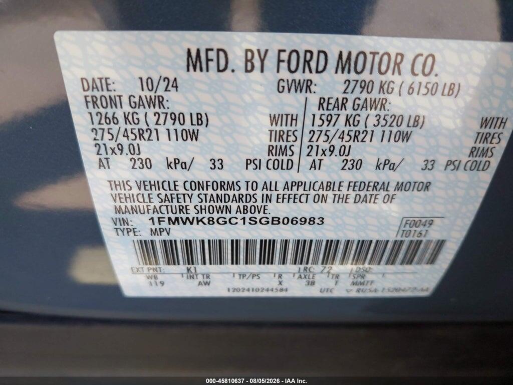 1FMWK8GC1SGB06983 2025 FORD EXPLORER photo no. 9
