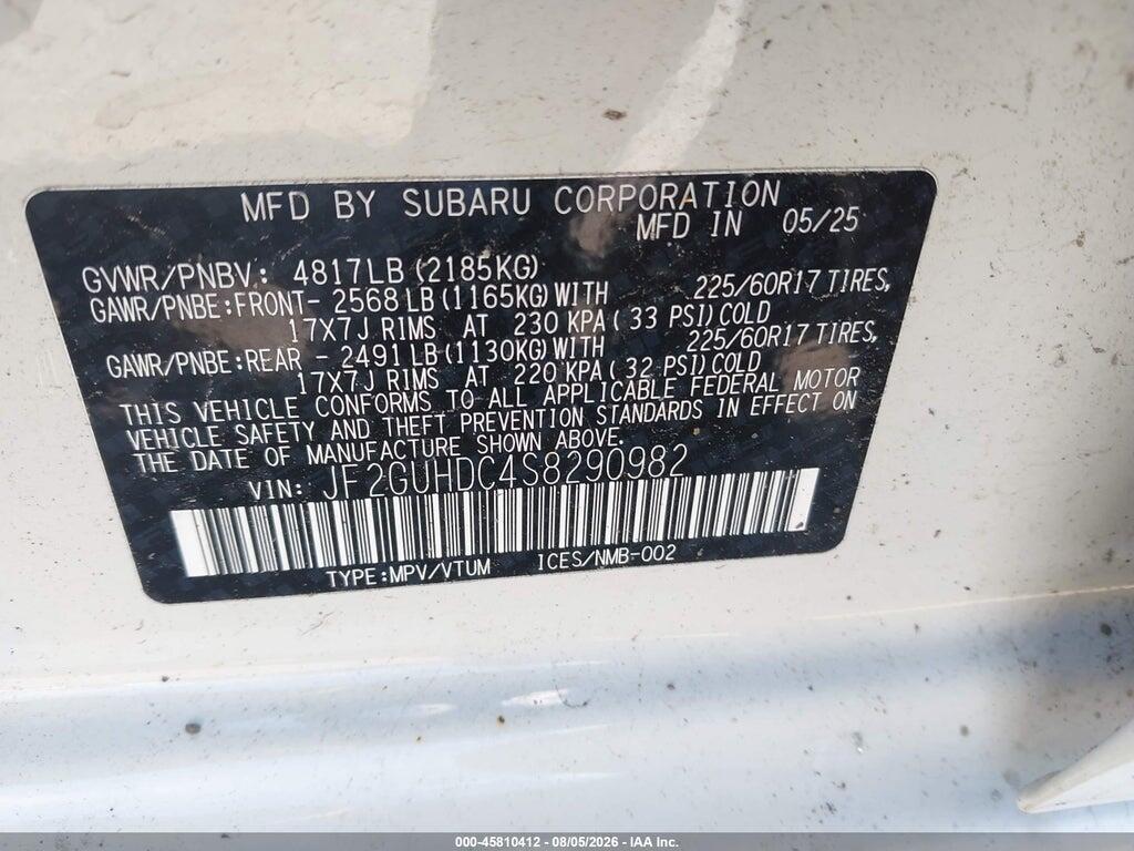 JF2GUHDC4S8290982 2025 SUBARU CROSSTREK photo no. 9