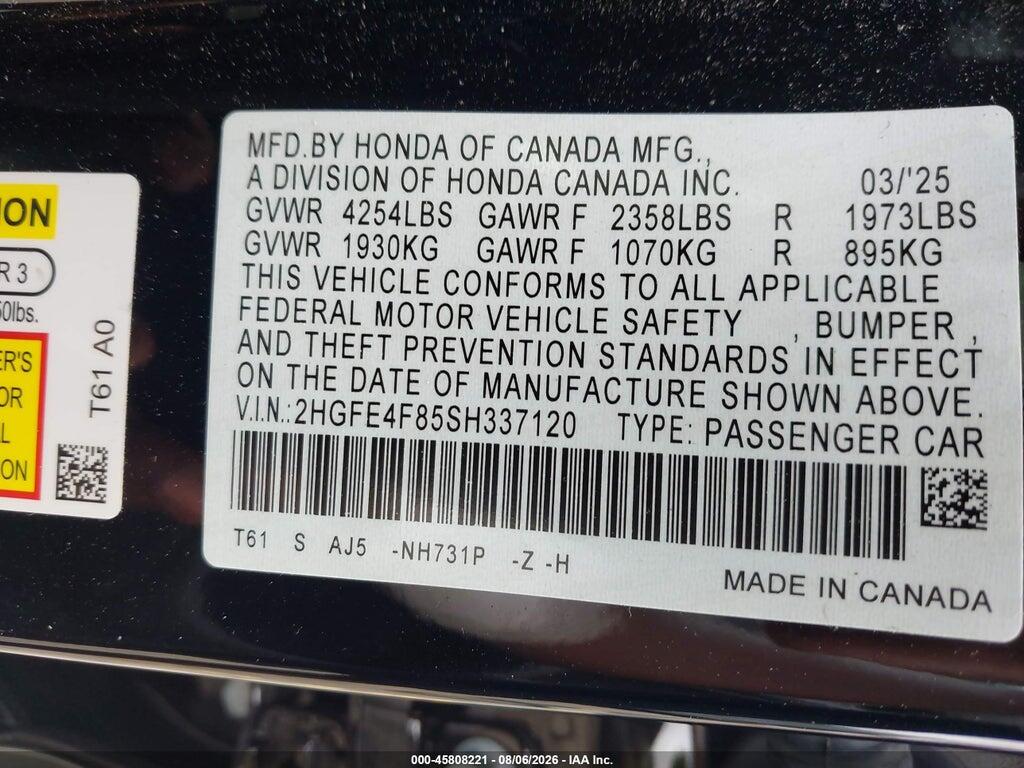 2HGFE4F85SH337120 2025 HONDA CIVIC HYBRID photo no. 9