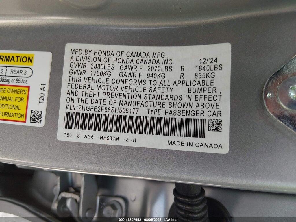 2HGFE2F58SH556177 2025 HONDA CIVIC photo no. 9
