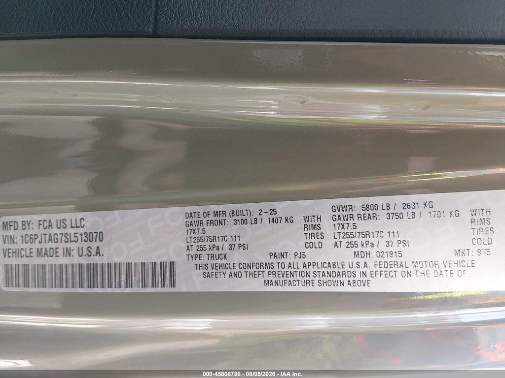 1C6PJTAG7SL513070 2025 JEEP GLADIATOR photo no. 9