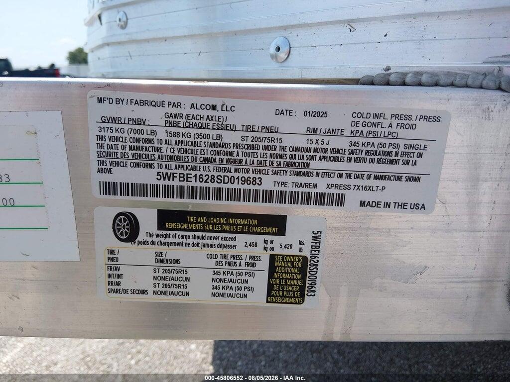 5WFBE1628SD019683 2025 ALCOM ENCLOSED BOX TRAILER photo no. 9
