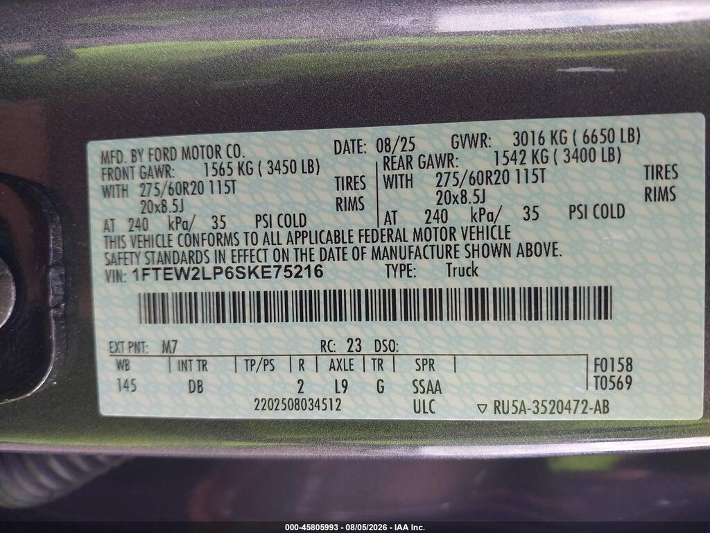 1FTEW2LP6SKE75216 2025 FORD F-150 photo no. 9