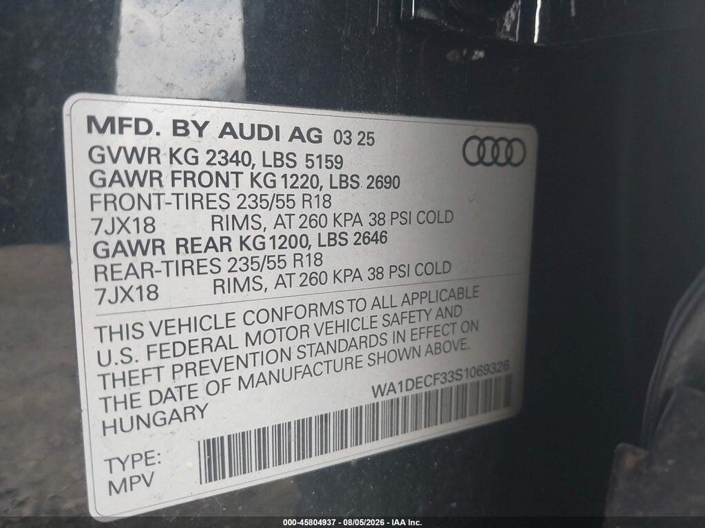 WA1DECF33S1069326 2025 AUDI Q3 photo no. 9