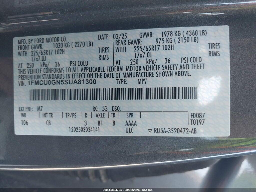 1FMCU0GN5SUA81300 2025 FORD ESCAPE photo no. 9