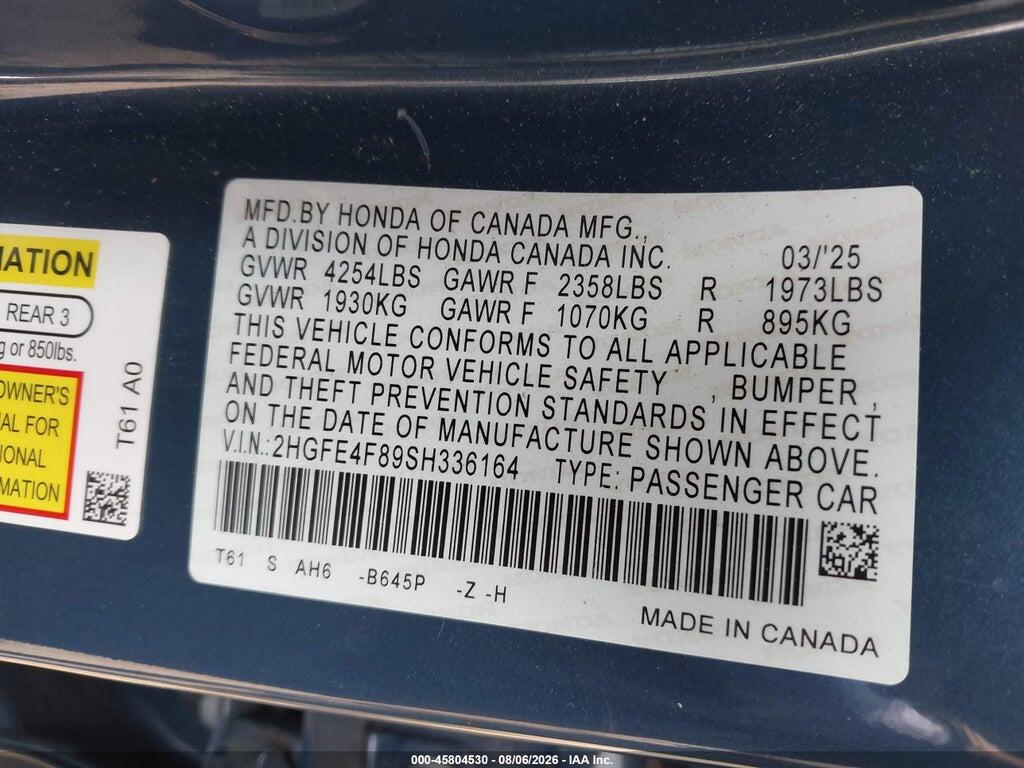 2HGFE4F89SH336164 2025 HONDA CIVIC HYBRID photo no. 9