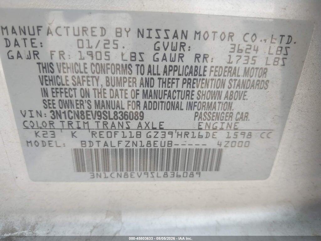 3N1CN8EV9SL836089 2025 NISSAN VERSA photo no. 9